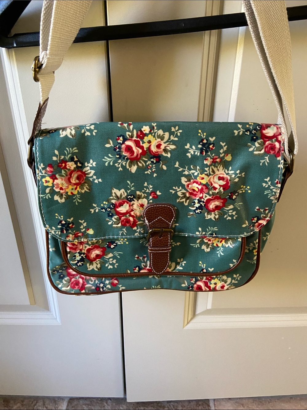Cath Kidston Teal Floral Crossbody Bag with Pink Roses